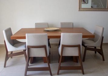 Wood Dining Table with 6 Upholstered Chairs