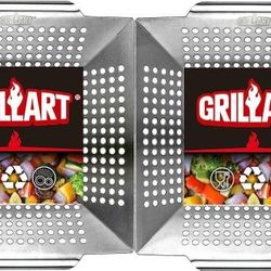 NEW 2 Pack Large Durable Heavy Duty Barbecue BBQ Grill Baskets Trays Stainless Steel