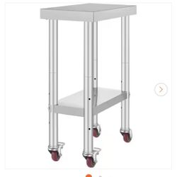 Stainless Steel Work Table 12 x 24 x 34 in. 700 Ibs. Capacity, 4 Wheels, 3 Adjustable Height Levels Kitchen Prep Table