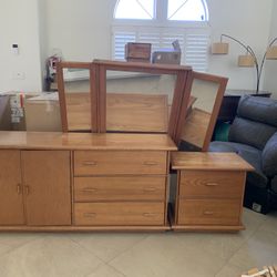 Five Piece Bedroom Set. Two Dressers-one tall One/ Short One Has A Mirror-two Night Stands 
