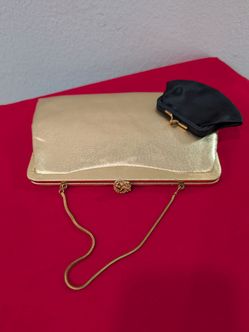 Vintage 1960-70s HL USA Harry Levine Gold Metallic Clutch & Attached Coin Purse
