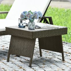 Patiojoy Folding PE Rattan Coffee Table, Mix Brown