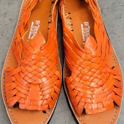 Orange  Leather  Mexican  Sandals  (Size 11)