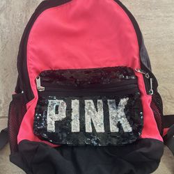 VICTORIA SECRET PINK BLING CAMPUS BACKPACK / TRAVEL TOTE /GYM BAG NEON HOT PINK 