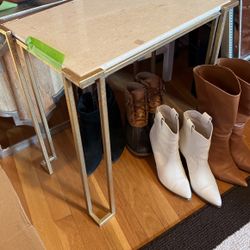 End Tables ! Brass Legs-stone/granite Top-wood Accents- about 2-3’ feet high description has specifics