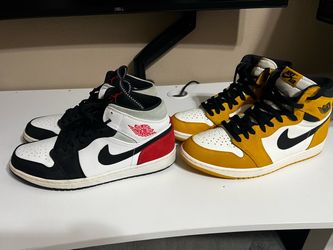 2 PAIR of Nike Air Jordan’s MID 1 Yellow OCHRE Size 10/Union Black Toe SE Size 10.5