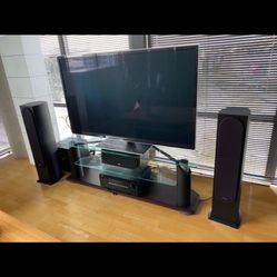 Stereo And TV Set Up With Speakers 