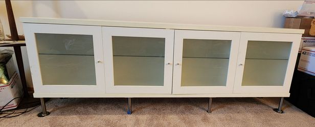 IKEA 4-Door Storage Cabinet / Media Console - Frosted Glass Front Doors - 77"