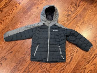 COLUMBIA Youth Puffer Jacket Hooded Omni-Heat Zip Black/Gray Size XS 6-7