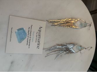 Silver triangle fringe Aquamarine stone earrings