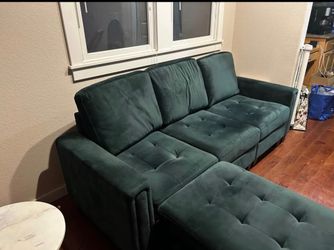 Green Velvet Couch and Ottoman