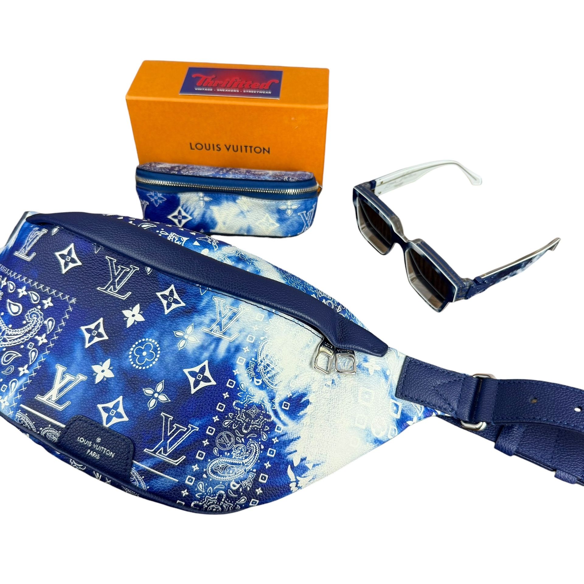NEW Louis Vuitton Monogram Bandana Blue Discovery SET Bum Bag + Glasses + Case MSRP $3955 - 100% Authentic