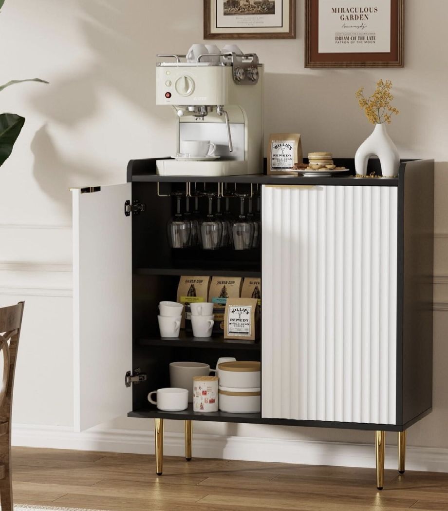 Coffee Bar Cabinet with Wine Rack & Glass