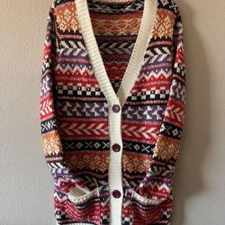 Double Zero, Women’s Multicolored Fair Isle Knit Button Pockets Sweater, Size L