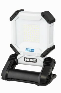 HART Rechargeable Work Light with Rotating Head and Spring-Loaded Clamp Mount, White, 2000 Lumens