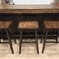 Rustic Home Bar + Pub Table Set w/ 2 Swivel Stools - Man Cave / Game Room
