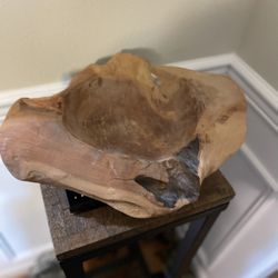 Hand-Carved Free-Form Teak Wood  Fruit Bowl 13”