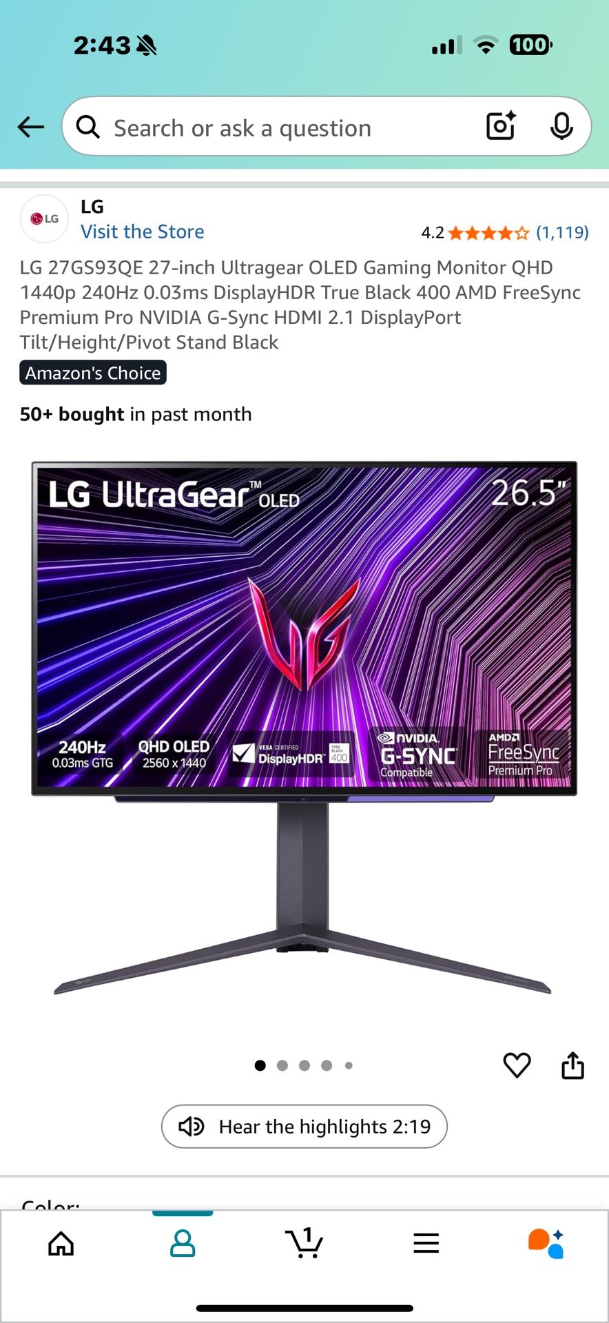 27 Inch OLED Lg Monitor 1440p
