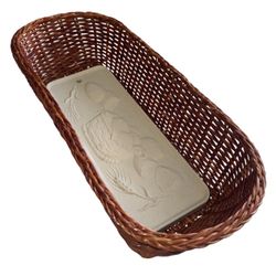 BREAD WARMER BASKET SET WICKER BREAD BASKET WITH HEATING STONE NWOB