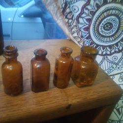 4 Antique Brown Glass Bottles All About 3 To 4 Inches In Height