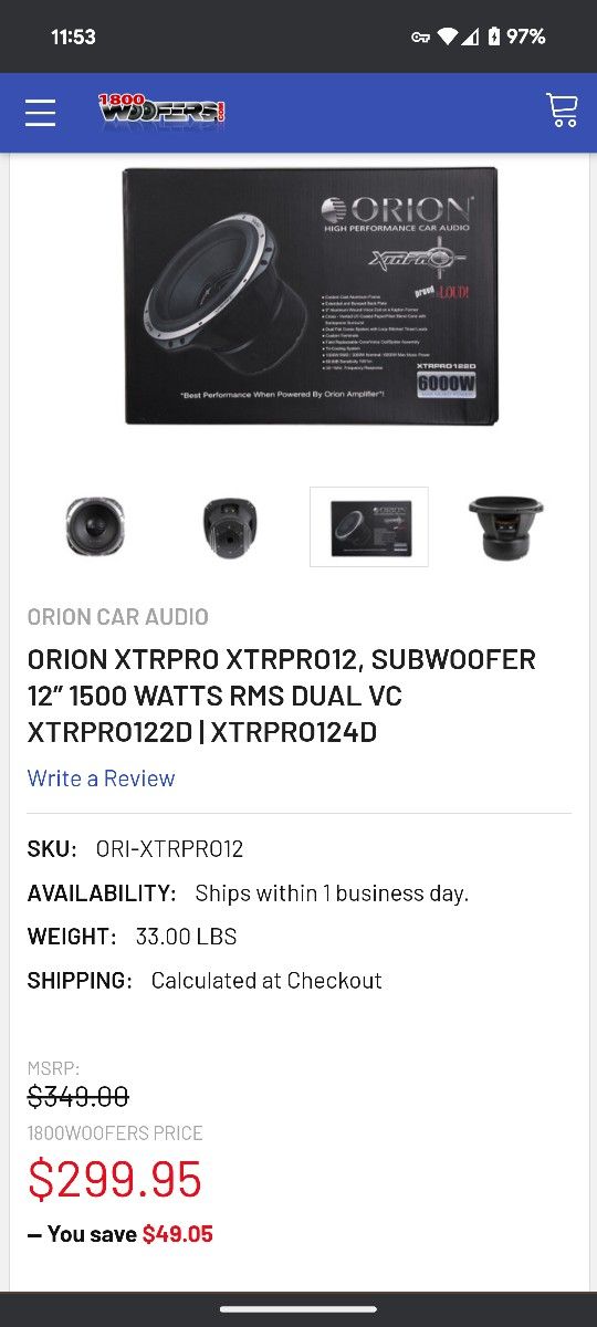 Orion Xtr Pro 12" Subwoofer