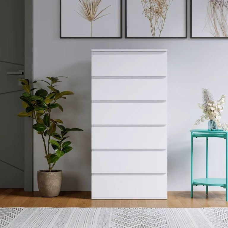 6 Drawer White Dresser, Modern Storage Cabinet for Bedroom, White Chest of Drawers Wood Organizer