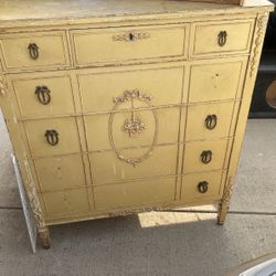 Antique Tall Boy Full Size Rattan Headboard Footboard 