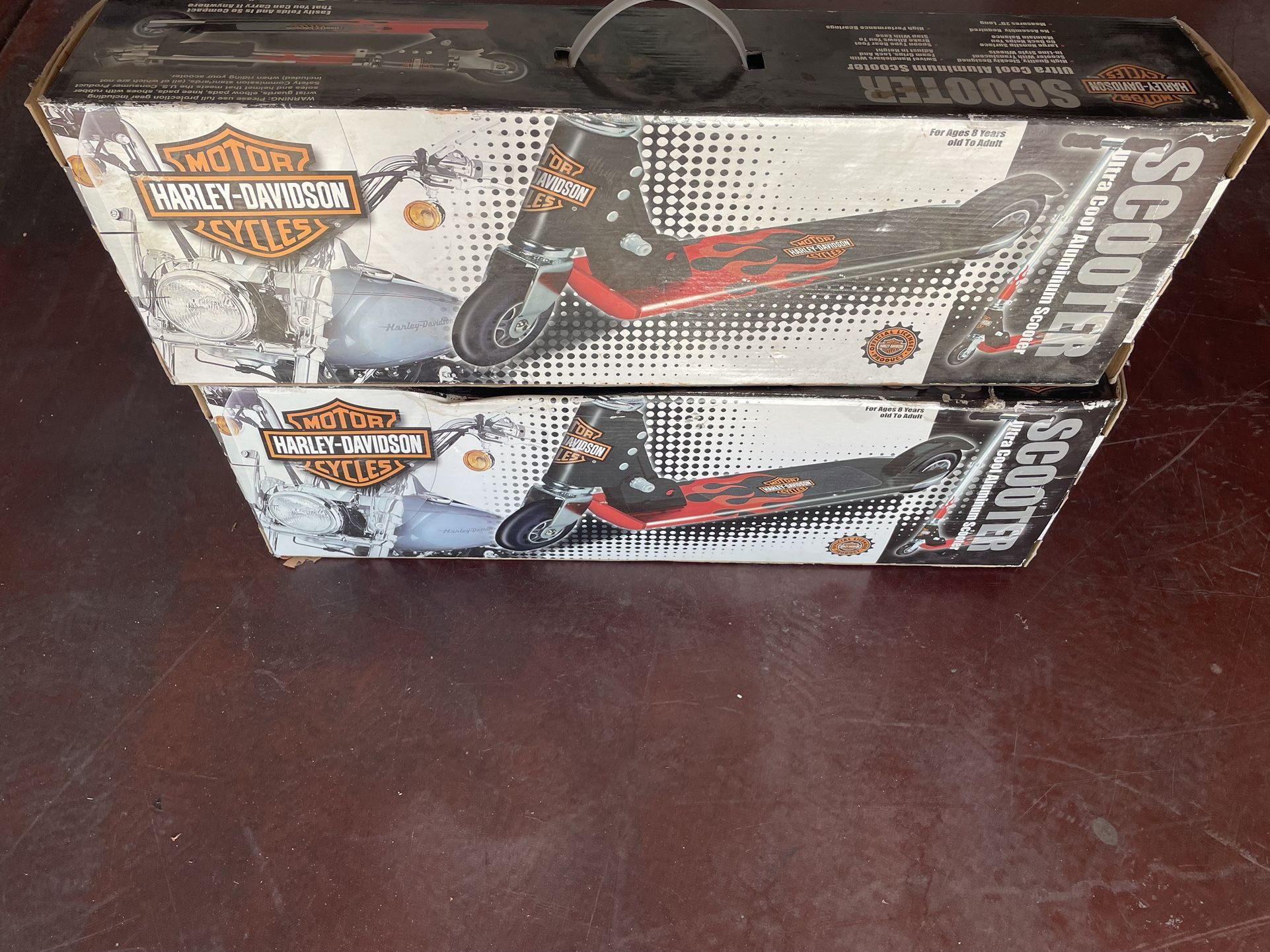 Harley Davidson push scooter, new in the box, $45 each or $80 for both