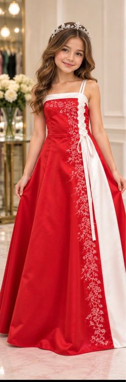 Girls Red and White Satin Pageant Gown all size girls dress