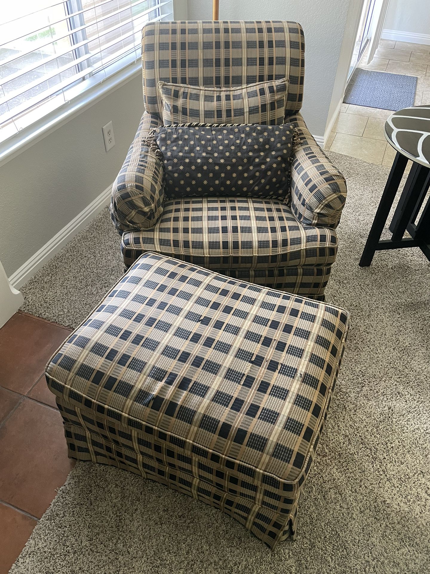 (2) Upholstered Chairs and Ottoman