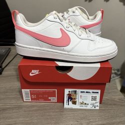 Size 5.5Y / 7 Womens - Nike Court Borough Low 2-White Light Citron Pink