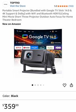TOPTRO Portable Smart Projector with Google TV 14.0