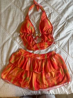 two piece tropical orange set