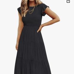 Brand New Black XL Tiered Midi Dress - Tags Still On
