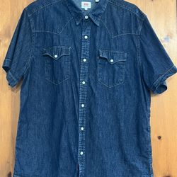 Vintage Mens Denim Levi Pearl Snap Short Sleeve Shirt Size XL 