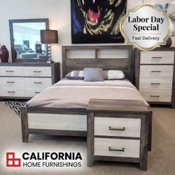 Rustic Farmhouse Wood Queen Bedroom 4pce Set
