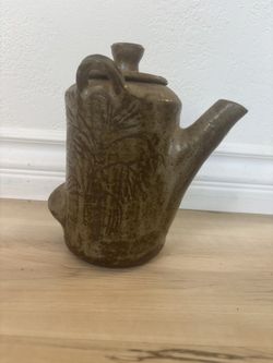 Japanese Earthenware Hanging Kettle + Lid Brown/tan Glaze 8x8 Inches 