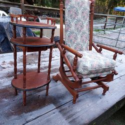 Antique Narrow Rocking Chair And Table