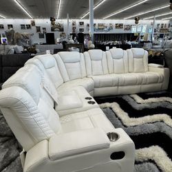 White Sectional With Power Recliner