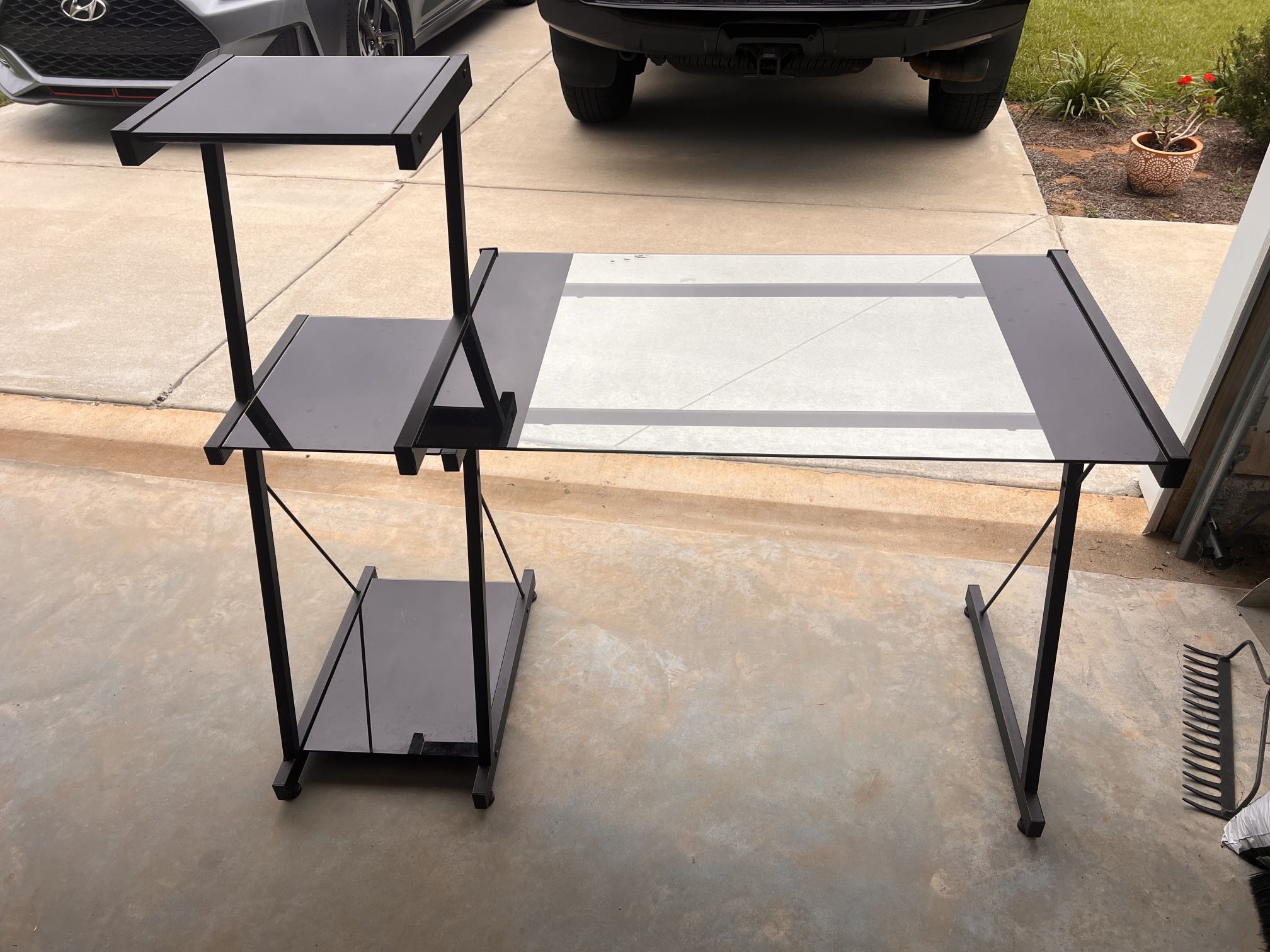 Modern Glass and Metal Computer Desk with Shelving