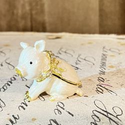 Pig  CRYSTAL JEWERLY ENAMEL LITTLE PIG HINGED TRINKET/PILL JEWELRY BOX
