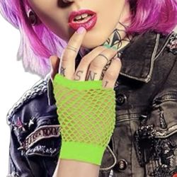 Neon Green Fishnet Short Fingerless Gloves