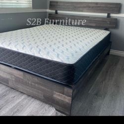 King Size Rustic Platform Bed With Ortho Mattress 