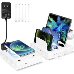 Wireless Charging Station for Multiple Devices, 5-in-1 Fast Charging Station with 20W PD Port and 15W Wireless Charger, Detachable Charging Dock, For 