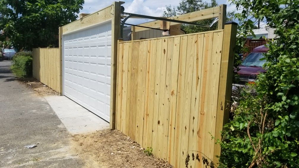 Garage doors and fence
