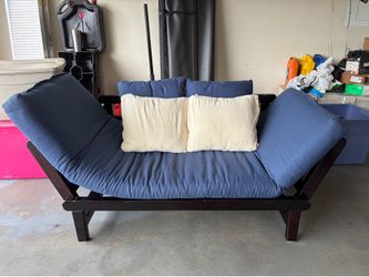 Blue and cream ottoman, foldable arms