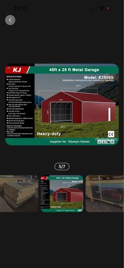 KJ 45ft x 25ft Metal Garage Kit K2545G