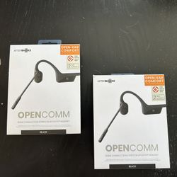 2 Aftershokz OpenComm Wireless Stereo Bone Conduction Bluetooth Headset with Noise-Canceling Boom Microphone