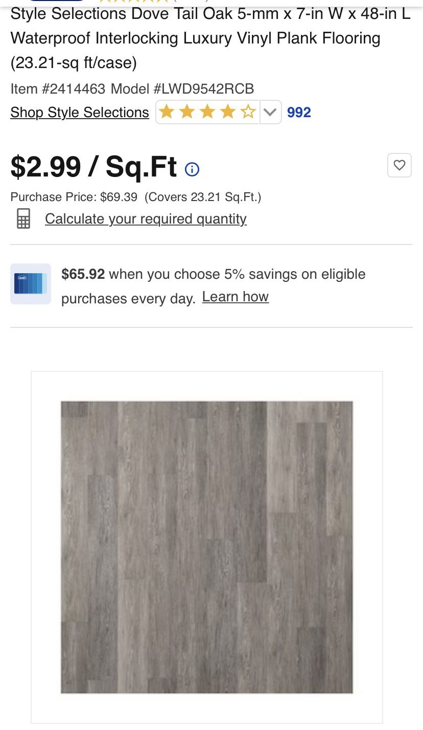 Style Selections Dove Tail Oak 5-mm x 7-in W x 48-in L Waterproof Interlocking Luxury Vinyl Plank Flooring (23.21-sq ft/case) Item #24