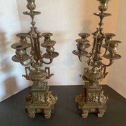 Antique 5 Arm Victorian Candelabra Cast Metal Pair Circa 1900s Vintage